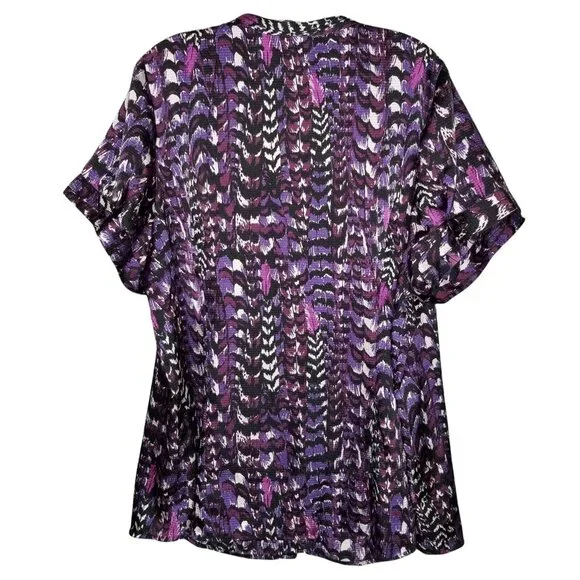 Lane Bryant Size 22 24 Blouse Ruffle Button Artsy Print Office Casual Coquette - Picture 3 of 8